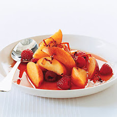 Peaches and Raspberries in Ancho Syrup with Chile Threads