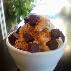 Banana Soft Serve with Chocolate Chunks and Toasted Coconut (all GF made in-house with fresh wholeso