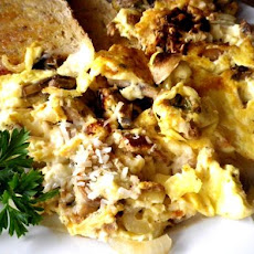 Scrambled Eggs With Mushrooms, Onions and Parmesan Cheese