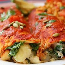 Potato Kale Enchiladas With Roasted Chili Sauce