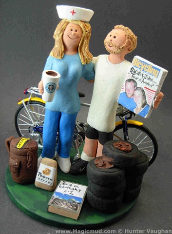 Here we have a pair of cake toppers created for cyclists and their 