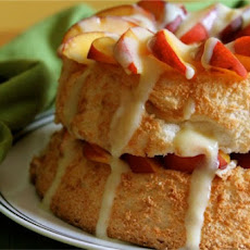Angel Cake with Fresh Peaches and Vanilla Custard