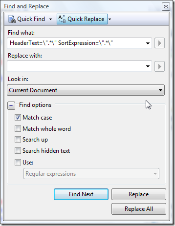 Search and replace using regular expressions