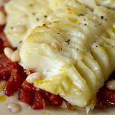 Roasted Cod with White Beans, Tomato, and Truffle Oil Recipe