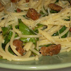 Spagetti with Italian Sausage and Arugula