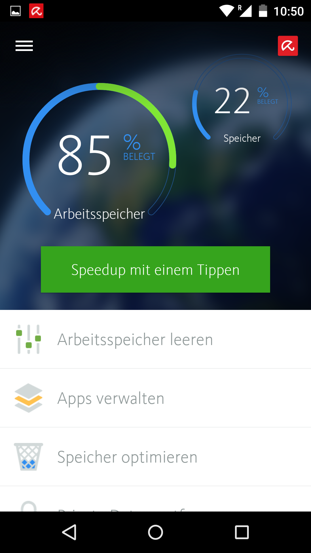 Android application Avira Android Optimizer screenshort