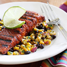 Smoky Spice Rubbed Grilled Salmon with Black Beans and Corn