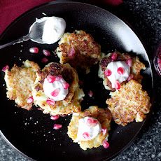 Cauliflower-Feta Fritters with Smoky Yogurt, Pomegranate