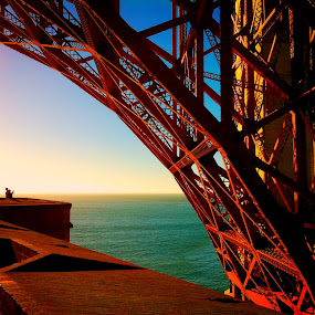 by Jeff Steiner - Buildings & Architecture Bridges & Suspended Structures ( iphone photo, golden gate bridge, pacific ocean, steel, super structure, san francisco, fort point )