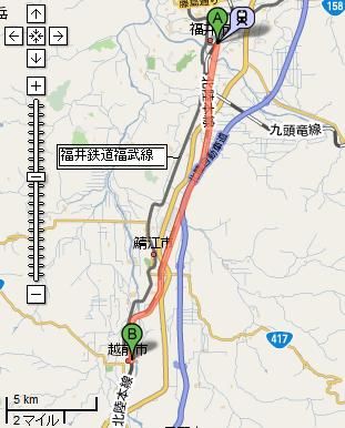 路線図 （赤線は ＪＲで、その ひだりが 福井鉄道）