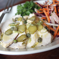 Poached Turkey Breast Salad with Lemon, Capers, Mustard, Cornichons, and Mint