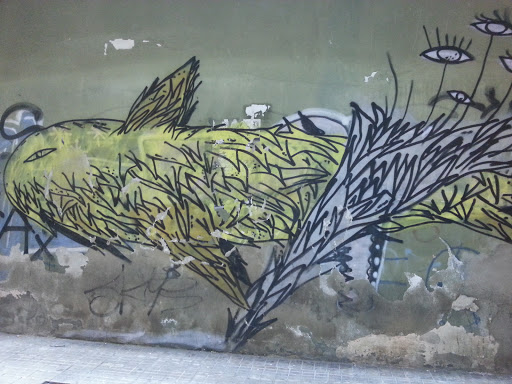 Golden Flying Whale Graffiti