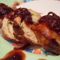 Proscuttio Wrapped Chicken Stuffed w/ Feta & Mint -- Doused in a 3-Day Blood Orange Reduction
