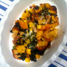Eggless Strata with Butternut, Sausage, Kale and Fontina