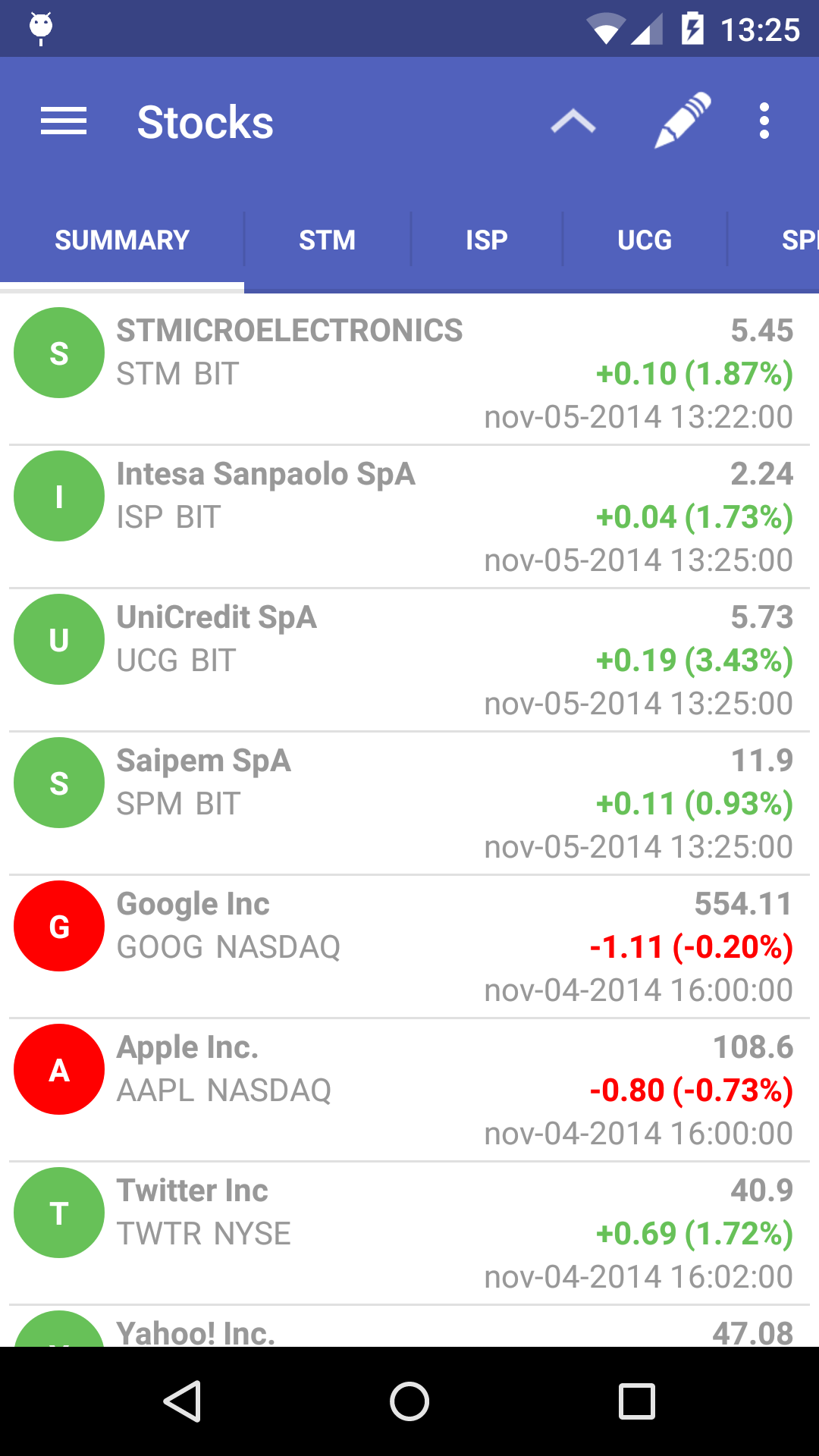 Android application MyStocks Pro - Realtime stocks screenshort