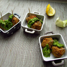 Vegetarian Lentil and Chickpea Meatballs with Lemon Pesto