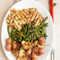 Garlic-Marinated Chicken Cutlets with Grilled Potatoes