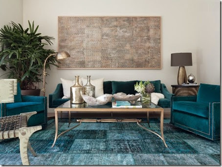 Teal-blue-overdyed-rug-in-an-eclectic-living-room