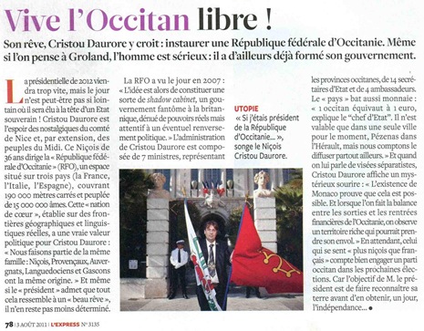 Govèrn Provisòri Occitan dins l'Express 030811