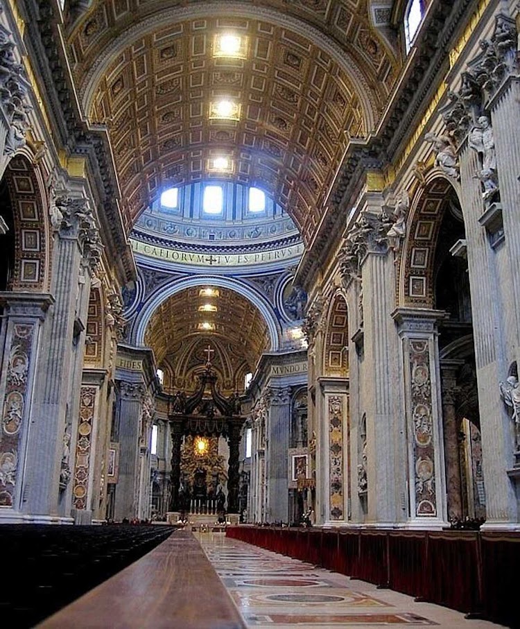 Aisle leading up to the altar in St. Peter's Basilica in Vatican City. 