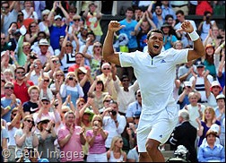 Jo-Wilfried Tsonga became the first player to overturn a two-sets deficit and beat Roger Federer in Grand Slam action.