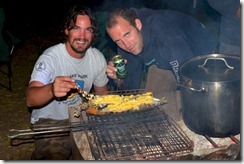 Jason and Rogan cooking their crayfish