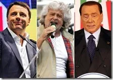 Matteo Renzi, Beppe Grillo e Silvio Berlusconi