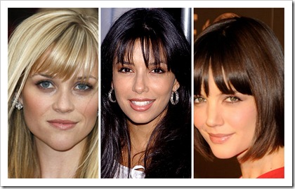 Reese Witherspoon, Katie Holmes, Eva Longoria Fringe Bangs Hairstyle Heart Face