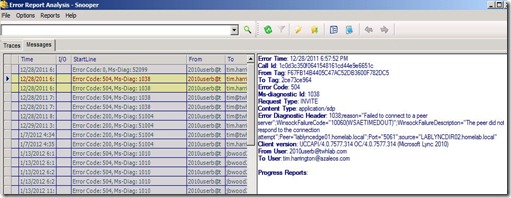 Lync - Snooper - Analyze error reports - list