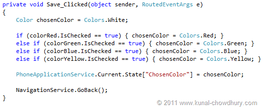 Saving Value Code Snippet (WP7 Application State Management Demo) Saving Value Code Snippet (WP7 Application State Management Demo)