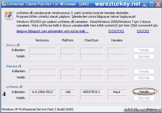 Universal Theme Patcher v1.5, Build 20090409 - Türkçe