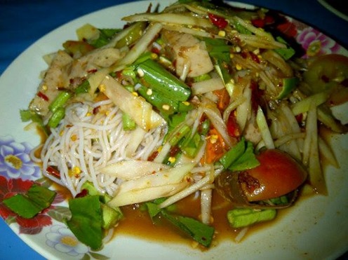  Papaya salad  add rice vermicelli is a famous in Isan Thailand