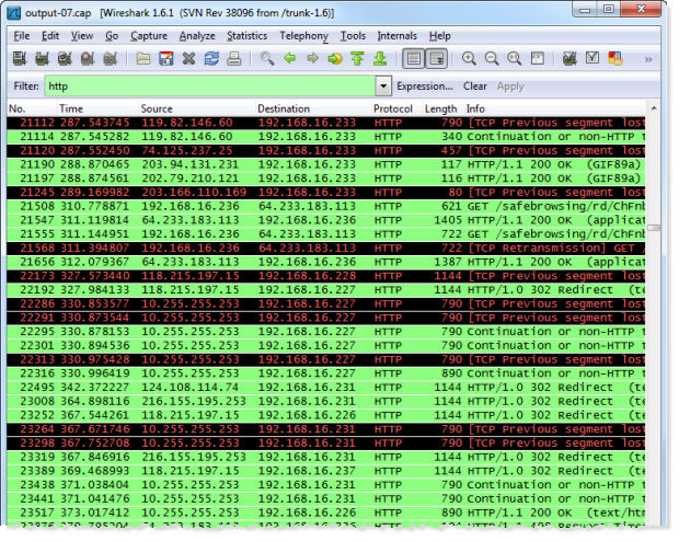 Rivedere i pacchetti catturati HTTP utilizzando Wireshark