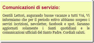 Comunicazione dal sito Pontifex