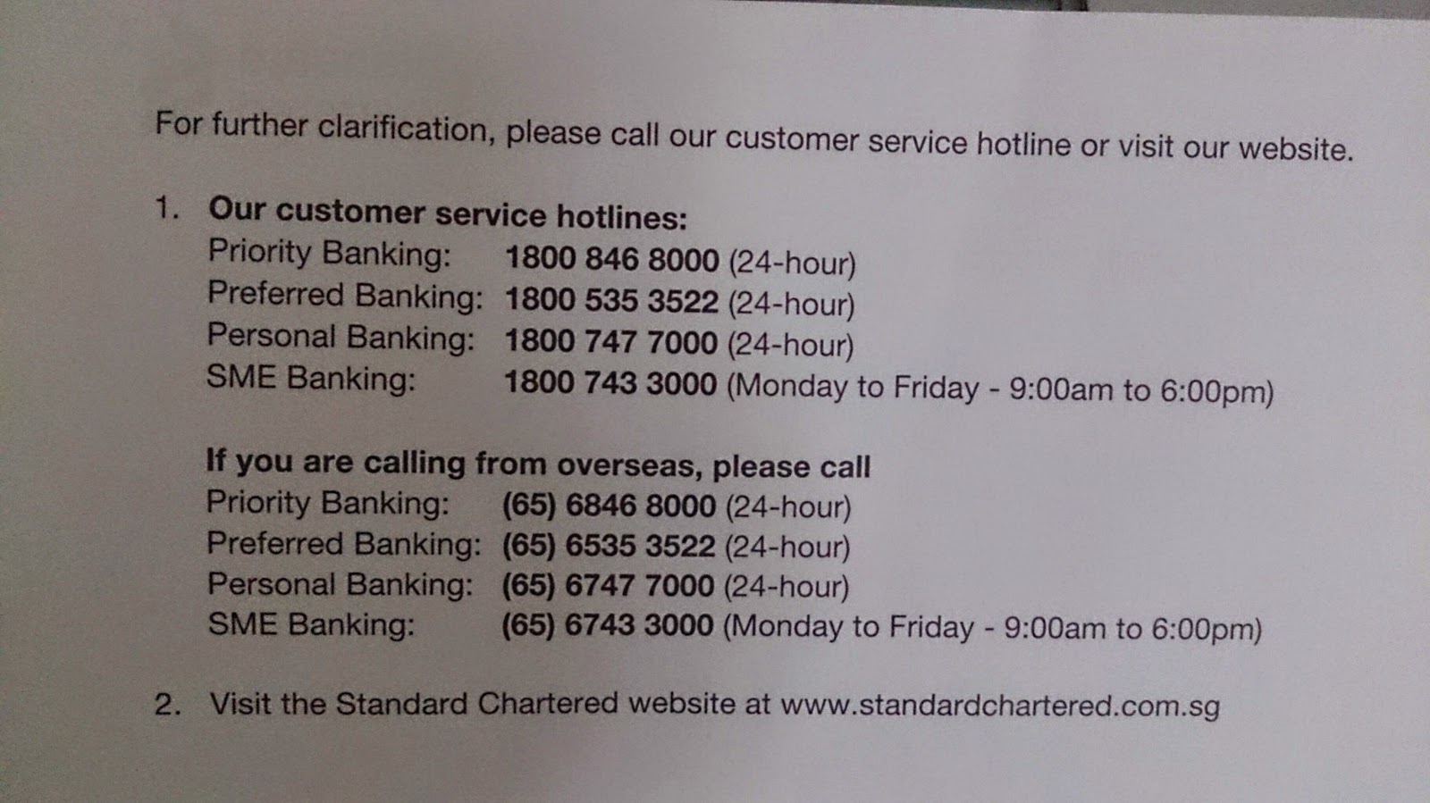 HUEMAN CONNECTION STANDARD CHARTERED SERVICE HOTLINE