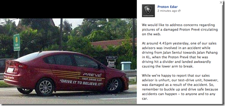 Proton Preve Penjelasan Accident dai Laman Facebook