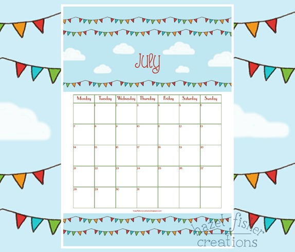 July 2014 free printable calendar hazel fisher creations