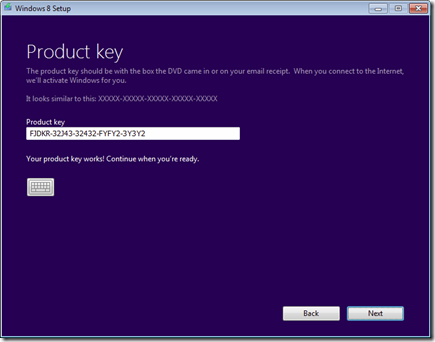 Product key entry