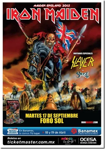 Cartel Iron Maiden en Mexico con Slayer