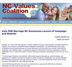 North Carolina Values Coalition – N.C. – Marriage Amendment – Pro Life – Pro Family » Vote FOR Marriage NC Announces Launch of Campaign and Website_1327327202988