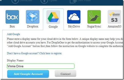 DropInOne collegare servizi cloud storage