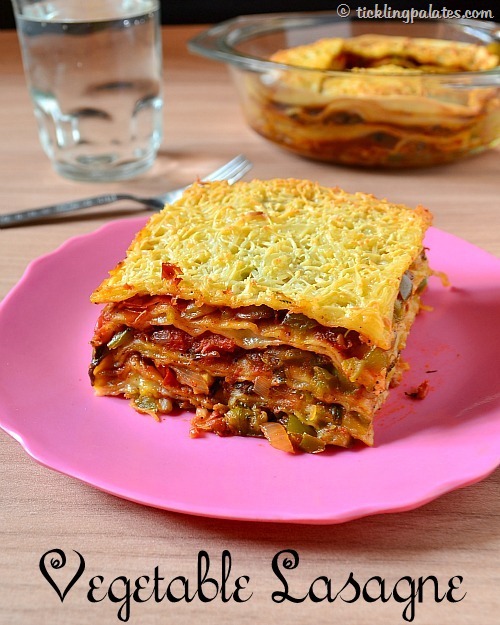 Lasagna made with homemade lasagna sheets and vegetables