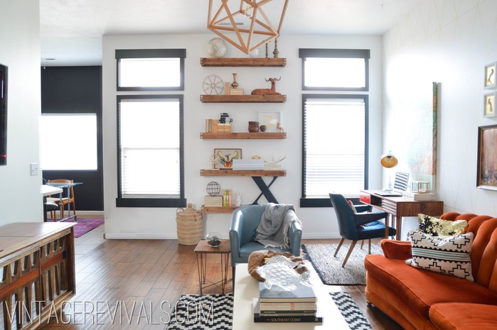 Living Room Makeover DIY Book Shelves @ Vintage Revivals