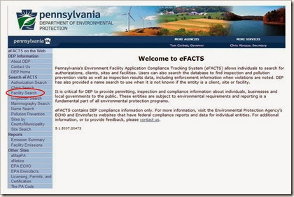 PADEP Pennsylvania Air Permitting Environmental Efacts Database