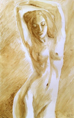 Nud feminin pictura facuta cu cafea