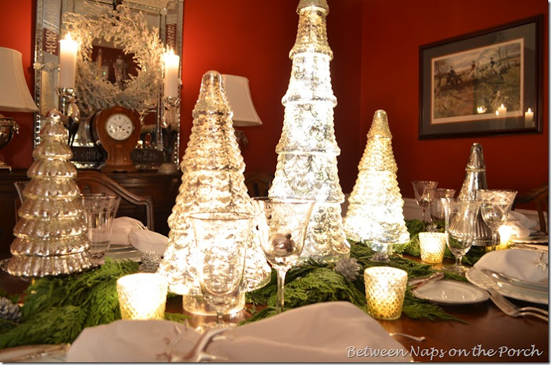 A Mercury-Glass Christmas Tree Table Setting Tablescape