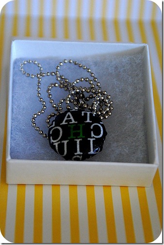 personalized covered button necklace in box