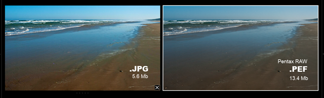 Side by side comparison of jpg and RAW as loaded into lightoom.