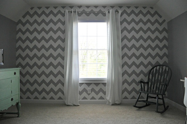Chevron Stenciled Wall in craft room