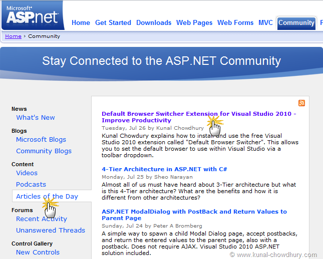 "Articles of the Day" @ ASP.Net on Default Browser Switcher Extension for VS2010